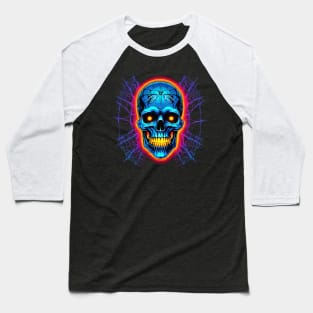Neon skull with spider webs Baseball T-Shirt